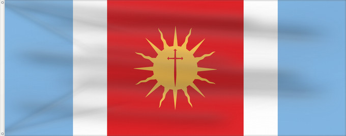 Bandera, con dos ojales metálicos y lado del asta reforzado: Provincia de Santiago del Estero	Santiago del Estero Province	province de Santiago del Estero	provincia de Santiago del Estero	Santiago del Estero (Provinz)	provincia di Santiago del Estero	Santiago del Estero, Argentina