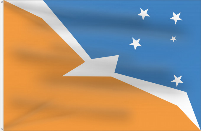 Bandera, con dos ojales metálicos y lado del asta reforzado: Provincia de Tierra del Fuego	Tierra del Fuego Province, Argentina	Province de Tierra del Fuego	provincia de Tierra del Fuego	Tierra del Fuego (Provinz)	Provincia di Terra del Fuoco