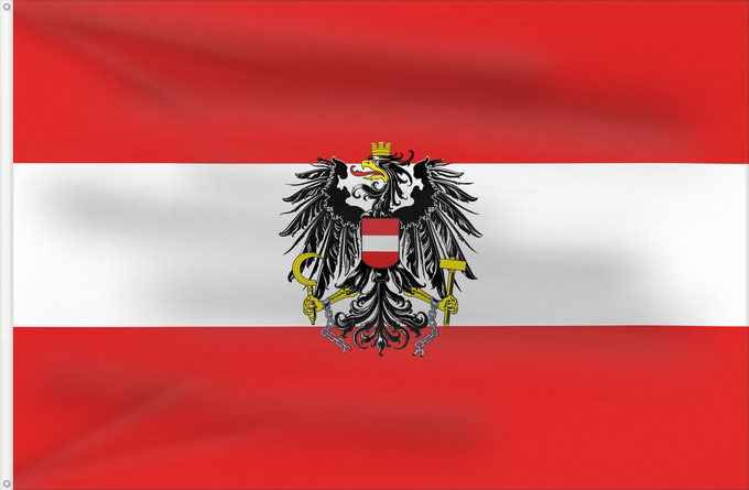 Bandera, con dos ojales metálicos y lado del asta reforzado: Austria	L Autriche	Österreichs	D Austria	Oostenrijk	Áustria	Austrii	Östareichische Flaggn	Austrije	D Àustria	Rakouská vlajka	Austria lipp	Itävallan	HOstaire	Ausztria	Austriacum	Austrijas	Ta  l-Awstrija	Østerrikes flagg	Det austerrikske flagget	Stago Estre