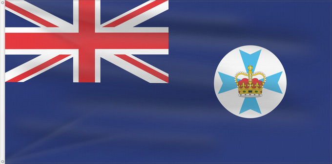 Bandera, con dos ojales metálicos y lado del asta reforzado: Queensland	State flag and government ensign  internal waters only  of Queensland