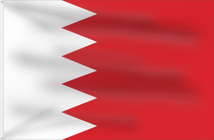 Bandera, con dos ojales metálicos y lado del asta reforzado: Bahrain	Bahreïn	Baréin	Bahrein	علم البحرين	Bahreina	Bahrainin	Флаг Бахрейна	Bahrajna	Bahrains	Прапор Бахрейну	Quốc kỳ Bahrain