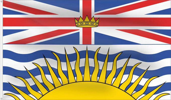 Flag, with two metal eyelets and reinforced hoist: British Columbia	Colombie-Britannique	Columbia Británica	Columbia Britannica	Banniel proviñs Kolombia Vreizhveuriat  British Columbia
