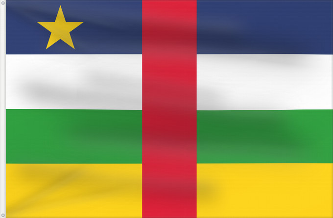 Flag, with two metal eyelets and reinforced hoist: Central African Republic The proportions of this flag are 3 2; however République centrafricaine República Centroafricana Zentralafrikanischen Republik Repubblica Centrafricana Centraal-Afrikaanse Republiek علم جمهورية أفريقيا الوسطى Af den Central Afrika