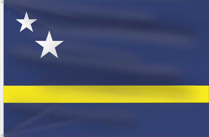 Drapeau, avec deux œillets métalliques et guindant renforcé : Curaçao Curazao Curacao Curaçao is a blue field with a horizontal yellow stripe slightly below the midline and two white