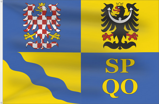 Bandera, con dos ojales metálicos y lado del asta reforzado: Olomouc Region Région d'Olomouc Región de Olomouc Region Olomouc Olomouckého kraje