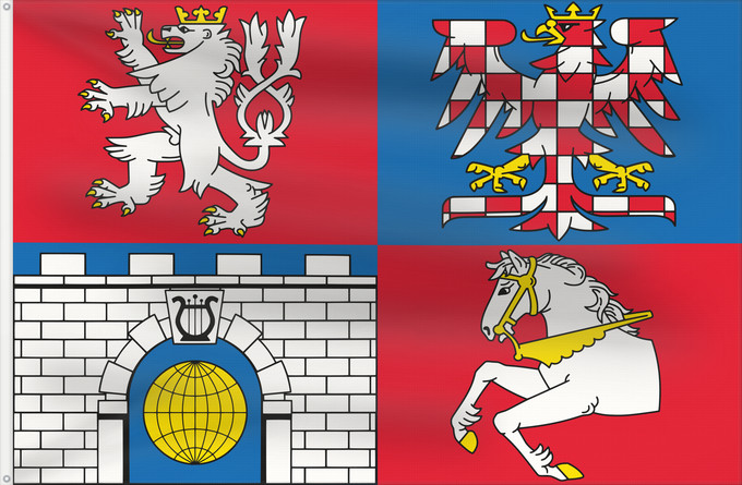 Bandera, con dos ojales metálicos y lado del asta reforzado: Pardubice Region	Région de Pardubice	Región de Pardubice	Region Pardubice	Pardubice Regione