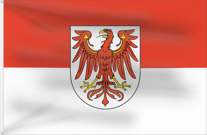 Flagge, mit zwei Metallösen und verstärktem Besatzband: Brandenburg	Brandebourg	Brandeburgo
