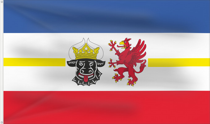 Bandera, con dos ojales metálicos y lado del asta reforzado: Mecklenburg-Western Pomerania Mecklenburg-Vorpommern Mecklembourg-Poméranie-Occidentale Mecklemburgo-Pomerania Occidental Meclemburgo-Pomerania Anteriore