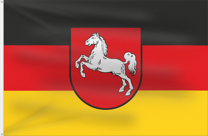 Flagge, mit zwei Metallösen und verstärktem Besatzband: Lower Saxony	Baja Sajonia	Niedersachsen	Bassa Sassonia