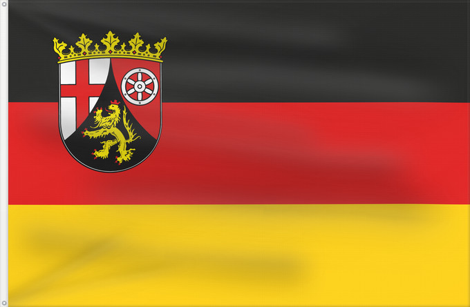 Drapeau, avec deux œillets métalliques et guindant renforcé : Rhineland-Palatinate	Civil and state flag of the state Rhineland-Palatinate	Rhénanie-Palatinat	Renania-Palatinado	Zivil- und Landesdienstflagge des Landes Rheinland-Pfalz	Renania-Palatinato