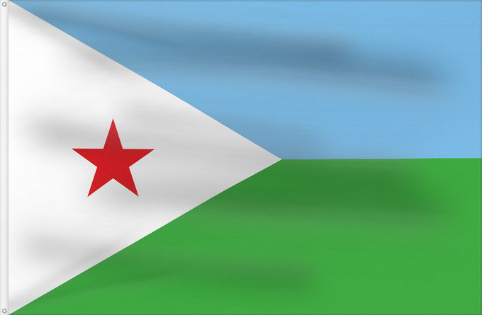Drapeau, avec deux œillets métalliques et guindant renforcé : Djibouti Yibuti Dschibuti Gibuti Vo Dschibuti የጅቡቲ ሰንደቅ ዓላማ علم جيبوتي জিবুতির পতাকা Banniel Djibouti Džibutská vlajka Ĝibutio Djibutiko bandera Djiboutin Ala Cîbutî Džibučio Sainan i Dziboti Jiboti Džibutija Jabuuti Djiboutis Jibuti