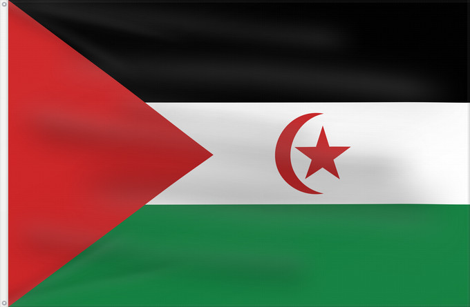Flag, with two metal eyelets and reinforced hoist: Sahrawi Arab Democratic Republic Western Sahara République arabe sahraouie démocratique República Árabe Saharaui Democrática Demokratischen Arabischen Republik Sahara Repubblica Democratica Araba Sahrawi Arabische Democratische Republiek Sahara República