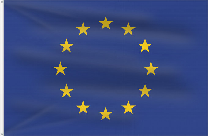 Bandiera, con due occhielli metallici e lato dell'asta rinforzato: Europe Europe is the flag and emblem of the European Union EU and Council of Europe CoE Européen est le symbole non seulement de l’Union européenne La Unión Europea consta de doce estrellas amarillas sobre fondo azul Die Europaflagge besteht aus einem