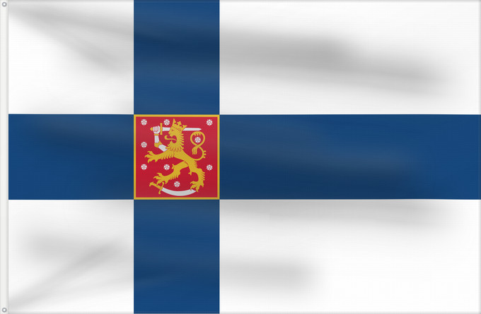 Flagge, mit zwei Metallösen und verstärktem Besatzband: Finland Finlande Finlandia Finnland Finlandese Finlândia Finlandii Þjóðfáni Finnlands Finská vlajka Finlands Finnlando Soome lipp Suomen Fionlainne Finnország Finnlands Finniae Finnesche Fändel Somijas Il-Bandiera tal-Finlandja Finlands flagg Det finske f