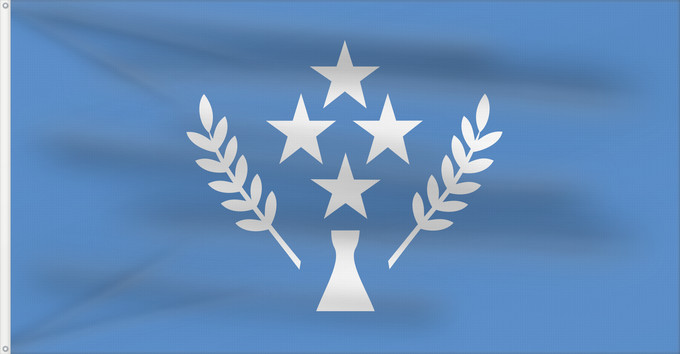 Flag, with two metal eyelets and reinforced hoist: Kosrae	State of Kosrae - Ratio 37 70 Description of the flag  Kosrae state flag has a number of images	L  etat de Kosrae	Staates Kosrae im Verhältnis 37 70 Beschreibung der Flagge  Hellblau steht für den Pazifik