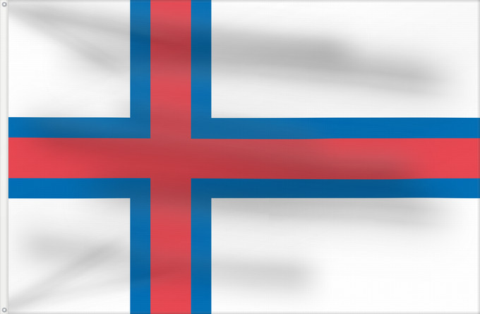 Drapeau, avec deux œillets métalliques et guindant renforcé : Faroe Islands	îles Féroé	Islas Feroe	Färöer	Fær Øer	Faeröereilanden	Das Ilhas Feroé	Wysp Owczych	Национално знаме на Фарьорските острови	Faerských ostrovů	Færøernes	Σημαία των Φερόων Νήσων	La Ferooj	Fääri saarte lipp	Faroeetako bandera	Färsaarten	Merkið, 