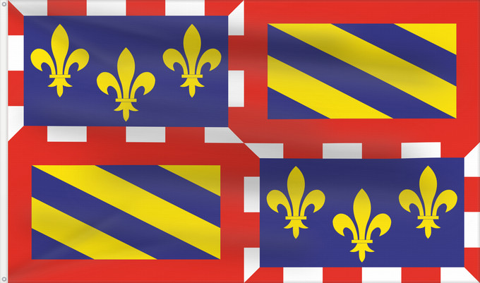 Flagge, mit zwei Metallösen und verstärktem Besatzband: Bourgogne	Region of Burgundy	Région Bourgogne	Región Borgoña	Burgund	Borgogna	Banniel Bourgogn	Burgundiae	Borgonha
