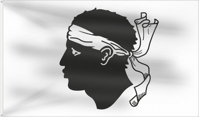 Flag, with two metal eyelets and reinforced hoist: Corsica Corse Córcega Korsika Korsyki Couleu de la Corse Vu Korsika Banniel Korsika Corsicae Corsega