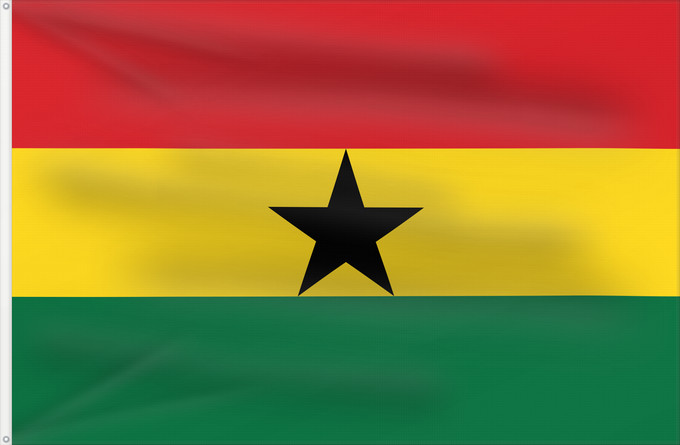 Bandera, con dos ojales metálicos y lado del asta reforzado: Ghana	علم غانا	Ganao	Ghanan	Ghána	Ghàna	Ndi Ghana	가나의 국기	Ghanas	Raaya bu Gana	Àsìá ilẹ̀ Ghana