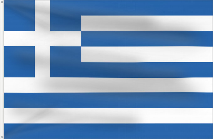 Flag, with two metal eyelets and reinforced hoist: Greece Greece since 1978 and Naval Ensign of Greece since 1828 Grèce depuis 1978 et insigne naval de la Grèce depuis 1828 Grecia Griechenland Griekenland Grécia Grecji Yunanıstan Знаме на Гърция গ্রীসদেশীয় পতাকা Banniel Gres Řecká vlajka Gwlad Groe