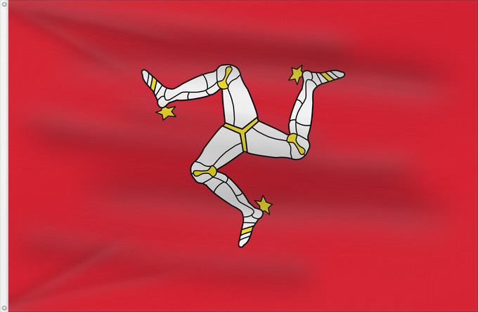 Bandera, con dos ojales metálicos y lado del asta reforzado: Isle of Man	L île de Man	Isla de Man	Insel Man	Dell Isola di Man	Man	Ilha de Man	Wyspy Man	Manes	علم مان	Sciag Vostrava Men / Сцяг Вострава Мэн	Ściag Vyspy Men / Сьцяг Выспы Мэн	Banniel Manav	Ostrva Man	Ostrova Man	Ynys Manaw	Isle of Mans	Σημαία της Νήσου