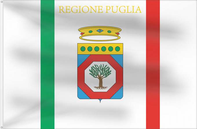 Bandera, con dos ojales metálicos y lado del asta reforzado: Apulia	Apulia or Puglia	région des Pouilles	Apulia o Pulla	Apulien	Puglia