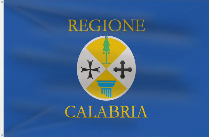 Bandera, con dos ojales metálicos y lado del asta reforzado: Calabria	Kalabrien	Regione italiana Calabria	Bannera di la riggiuni d Italia Calabbria