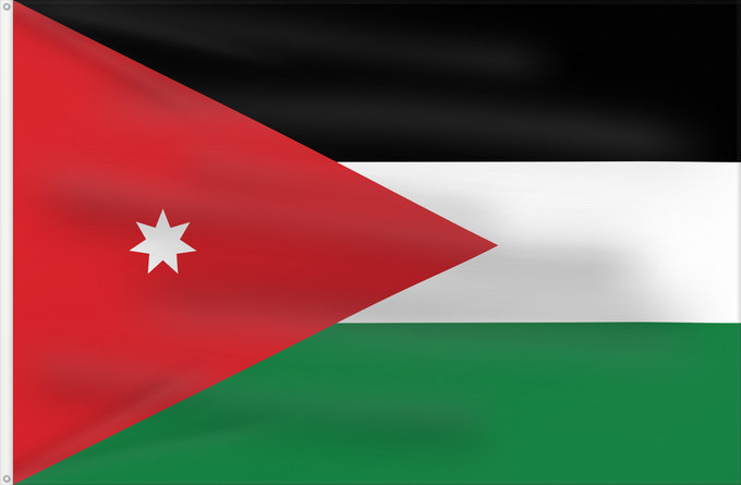 Flag, with two metal eyelets and reinforced hoist: Jordan	Jordanie	Jordania	Jordanien	Giordania	Jordanië	علم الأردن	Jordanio	Iordaniei	Флаг Иордании	Jordanije	Ürdün
