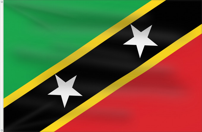 Drapeau, avec deux œillets métalliques et guindant renforcé : Saint Kitts and Nevis	Saint-Christophe-et-Niévès	San Cristóbal y Nieves	St. Kitts und Nevis	Saint Kitts e Nevis	Saint Kitts a Nevis	Shan Críostóir-Nimheas	Sen Kitts ha Nevis	Флаг Сент-Китса и Невиса	Saunt Kitts an Nevis	Saint Kittsa in Nevisa