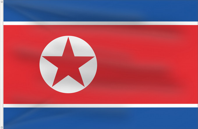 Flag, with two metal eyelets and reinforced hoist: North Korea	Korea (Democratic People's Republic) (North Korea)	Corée du Nord	Corea del Norte	Nordkorea	Corea del Nord	Noord-Korea	Coreia do Norte	Korei Północnej	Corea d o Norte	علم كوريا الشمالية	Национално знаме на Северна Корея	উত্তর কোরিয়ার জাতীয় পত