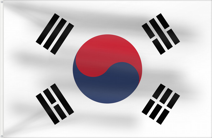 Flag, with two metal eyelets and reinforced hoist: South Korea	Republic of Korea  South Korea	Corée du Sud	Corea del Sur	Südkoreas	Corea del Sud	Zuid-Korea	Coreia do Sul	Korei Południowej	علم كوريا الجنوبية  جمهورية كوريا	Cənubi Koreya	দক্ষিণ কোরিয়ার পতাকা	ལྷོ་ཀོ་རི་ཡ། དར་ཆ།	Južne Koreje	​大韓民國國旗 / Dâi-hà