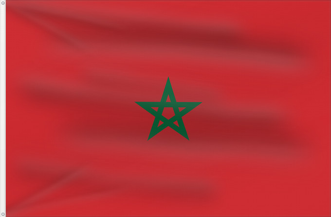 Flag, with two metal eyelets and reinforced hoist: Morocco	Maroc	Marruecos	Marokko	Marocco	Marrocos	Maroka	علم المغرب	Σημαία του Μαρόκου	Maroko	Marokoko bandera	Marokon	דגל מרוקו	Marokkó	モロッコの国旗	Marokkos flagg	Marocului	Флаг Марокко	Marockos	Moroko	Drapea do Marok	ⴰⵛⵏⵢⴰⵍ ⵏ ⵎⵓⵔⴰⴽⵓⵛ	​摩洛哥國旗