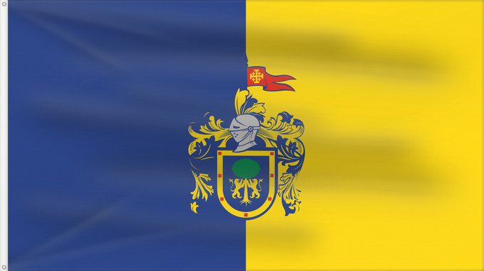 Bandera, con dos ojales metálicos y lado del asta reforzado: Jalisco	Official flag of Free and Sovereign State of Jalisco in accordance to the government	Officielle de l État libre et souverain de Jalisco	Oficial del Estado Libre y Soberano de Jalisco de acuerdo con la ley sobre la bandera del Congreso estatal y el