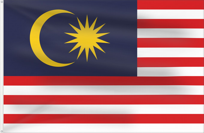 Flag, with two metal eyelets and reinforced hoist: Malaysia	Malaysia – Jalur Gemilang  Stripes of Glory	Malaisie	Malasia	علم ماليزيا	Malaysia / بنديرا مليسيا	Malajzio	Malaisia lipp	Watawat ng Malaysia	​Mâ-lòi-sî-â koet-khì	馬来西亜の国旗	ទង់ជាតិម៉ាឡេស៊ី	Malaysi	ທຸງຊາດມາເລເຊຍ	​馬來西亞之國旗	Malaysia – Jalur Gemilang / 