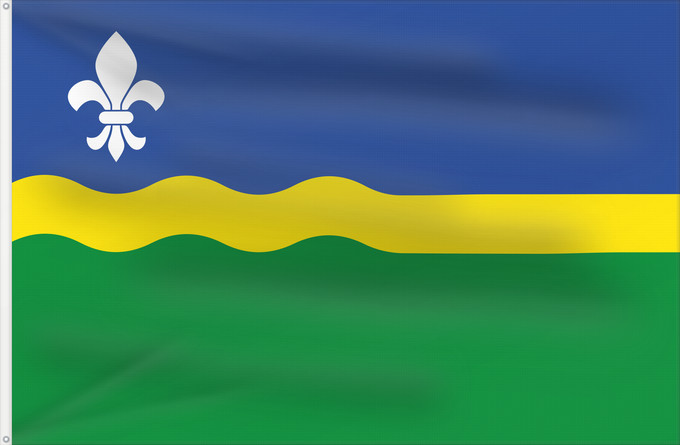 Drapeau, avec deux œillets métalliques et guindant renforcé : Flevoland	Flevoland 	Flevolanda	Fan Flevolân	Vlage van Flevolaand	Vlagge van Flevoland