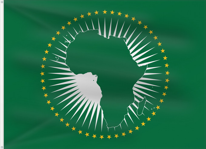 Bandera, con dos ojales metálicos y lado del asta reforzado: African Union