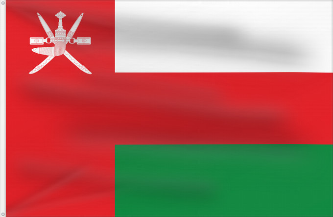 Bandera, con dos ojales metálicos y lado del asta reforzado: Oman	Omán