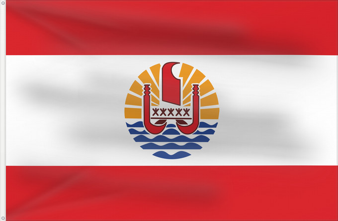 Bandera, con dos ojales metálicos y lado del asta reforzado: French Polynesia	Polynésie française	Polinesia Francesa	Französisch-Polynesien	Polinesia francese	Polinèsia Francesa	Reva nō Pōrīnetia farāni