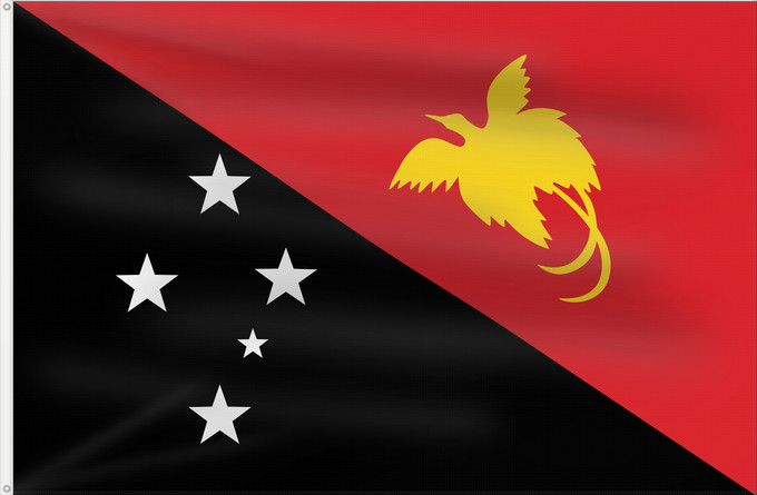 Bandera, con dos ojales metálicos y lado del asta reforzado: Papua New Guinea	Papua New GuineaColours Pantone 186 C for red and 116 C for yellow	Papouasie-Nouvelle-Guinée	Papúa Nueva Guinea	Papua-Neuguineas	Papua Nuova Guinea	Papoea-Nieuw-Guinea	Papua-Nova Guiné	Papui-Nowej Gwinei	علم بابوا غينيا الجديدة	পাপুয়া নি