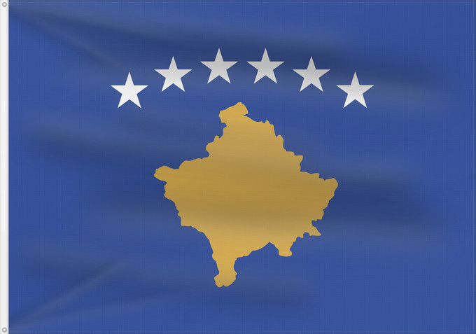 Drapeau, avec deux œillets métalliques et guindant renforcé : Kosovo	Национално знаме на Косово	Kosova	Kosovon	Koszovó	コソボの国旗	Знаме на Косово	Styago Kosovo	Kosovar	Флаг Косова	I Kosovës	Застава Косова / Zastava Kosova	Прапор Косова	​科索沃国旗