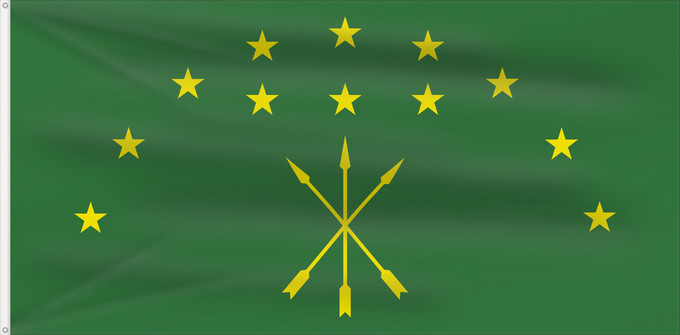 Drapeau, avec deux œillets métalliques et guindant renforcé : Adygea	Adygea, Russia	Adige	República de Adiguesia	Republik Adygeja	Repubblica di Adygea	Флаг Адыгеи	Прапор Адигеї