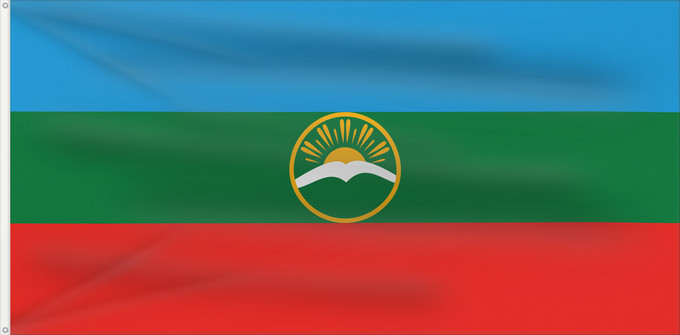 Drapeau, avec deux œillets métalliques et guindant renforcé : Karachay-Cherkessia	Karachay-Cherkess Republic	 Karatchaïévo-Tcherkessie	Karatschai-Tscherkessien	Karachay-Circassia