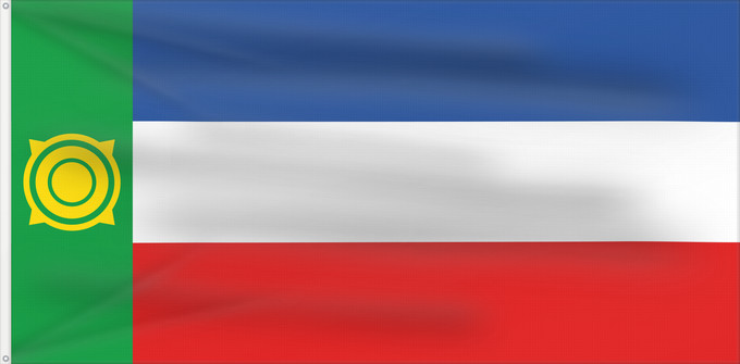 Flagge, mit zwei Metallösen und verstärktem Besatzband: Khakassia	Khakassia since 2003. Drawn by Fibonacci	 Khakassie ou République de Khakassie	Jakasia desde el 2003. Hecha por Fibonacci	Chakassien