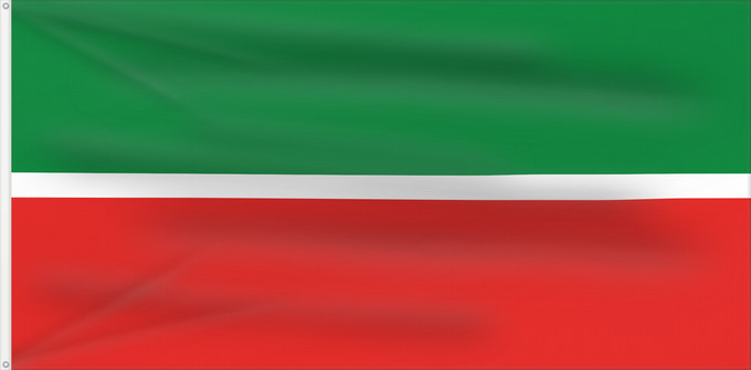 Flagge, mit zwei Metallösen und verstärktem Besatzband: Tatarstan	Republic of Tatarstan	Tatarstan ou République du Tatarstan	Tartaristán	Государственный флаг Республики Татарстан	Татарстан Республикасының Дәүләт флагы	Прапор Республіки Татарстан РФ