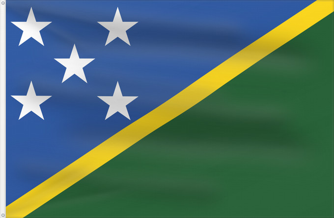 Drapeau, avec deux œillets métalliques et guindant renforcé : Solomon Islands îles Salomon Islas Salomón Salomonen Isole Salomone Salomonseilanden Ynysoedd Solomon Oileán Sholamón Brattagh ny h-Ellanyn Holomon Ynysow Salamon The Solomon Islands Salomonovih otokih