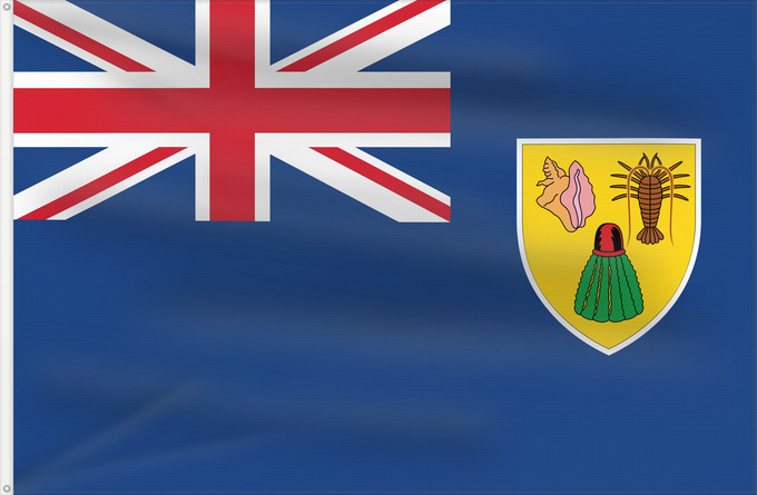 Bandera, con dos ojales metálicos y lado del asta reforzado: Turks and Caicos Islands	Turques et caiques !Îles Turques-et-Caïques	Islas Turcas y Caicos	Turks- und Caicosinseln	Turks e Caicos	Ynysoedd Turks a Caicos	DTurcach agus Caicos	Turks ha Kaykos	Флаг Тёркса и Кайкоса