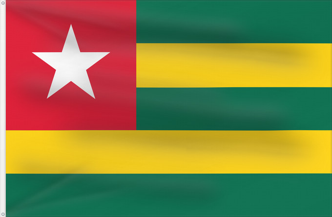 Flag, with two metal eyelets and reinforced hoist: Togo	Vo Togo	علم توغو	Banniel Togo	Togolando	Togo lipp	Togi	Tògo	Toge