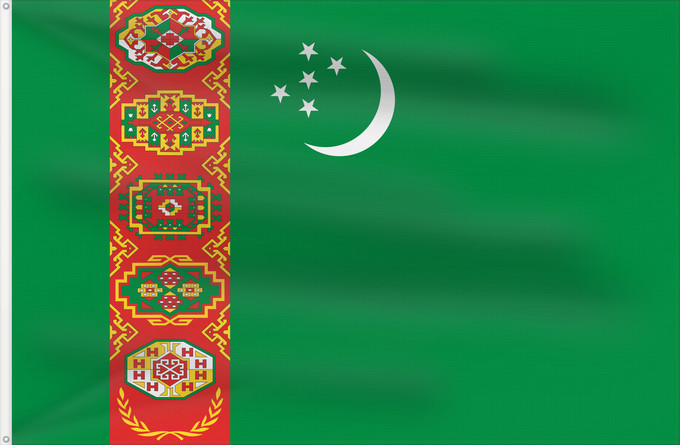Bandera, con dos ojales metálicos y lado del asta reforzado: Turkmenistan	Turkmenistan !Turkménistan	Turkmenistán