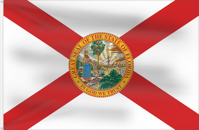 Bandera, con dos ojales metálicos y lado del asta reforzado: Florida Florida, United States Floride, États-Unis d Amérique Banniel Florida, Stadoù Unanet Amerika ᏧᎦᎾᏮ ᎦᏓᏘ