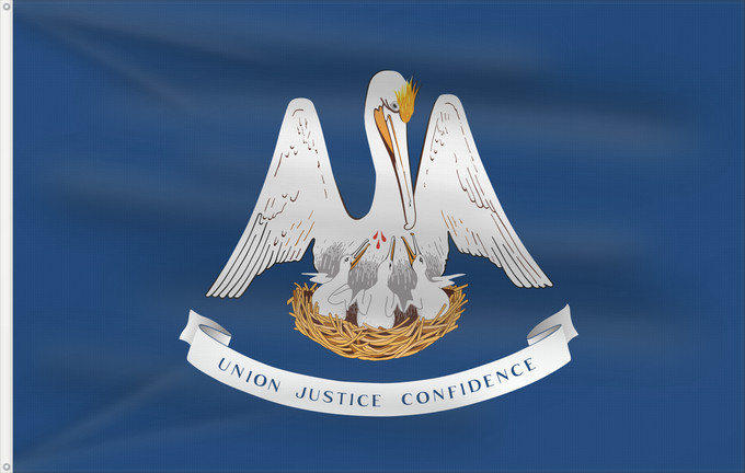 Bandera, con dos ojales metálicos y lado del asta reforzado: Louisiana	For more information	Louisiane	Luisiana	ᎷᏫᏏᎡᎾ ᎦᏓᏘ	Ka hae Luikiana	Ludovicianae	Liwíízíʼeenah Hahoodzo bidah naatʼaʼí	Флаг Луизианы	Američke savezne države Lousiane